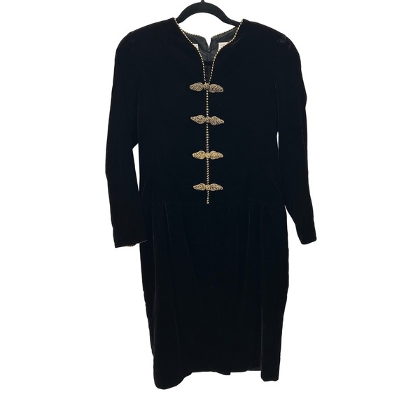 Liz Claiborne Dresses & Skirts - VTG Liz Claiborne Petite Brown Regal Whimsigoth Velvet Gold Trimmed Dress Size 6